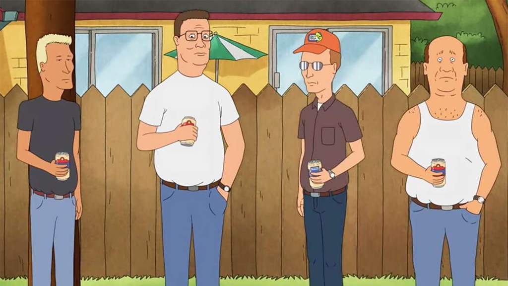 Boomhauer, Hank, Dale, and Bill in the back alley